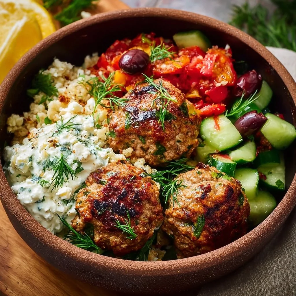 Quick Greek Ground Turkey Meatball Bowls