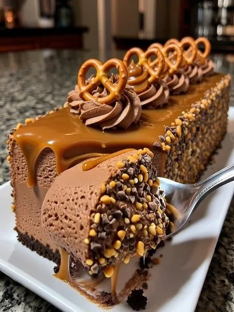 Salted Caramel Chocolate Pretzel Mousse Cake