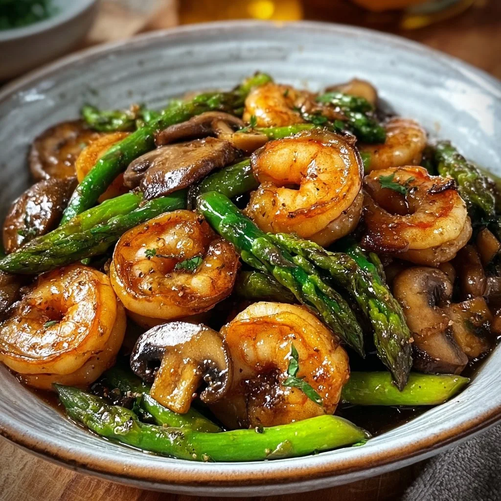 Shrimp and Asparagus Stir-Fry with Mushrooms