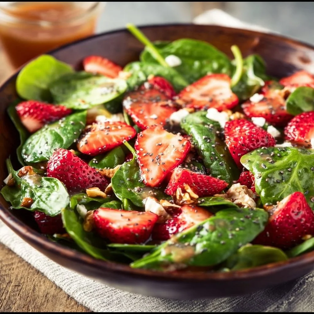 Spinach Strawberry Salad with Balsamic Poppyseed Dressing