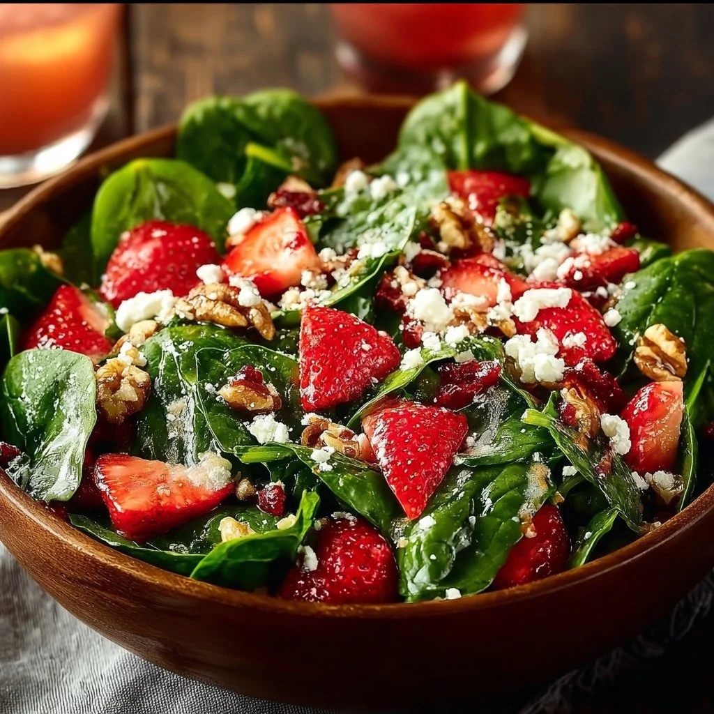 Spinach Strawberry Walnut Salad with Feta