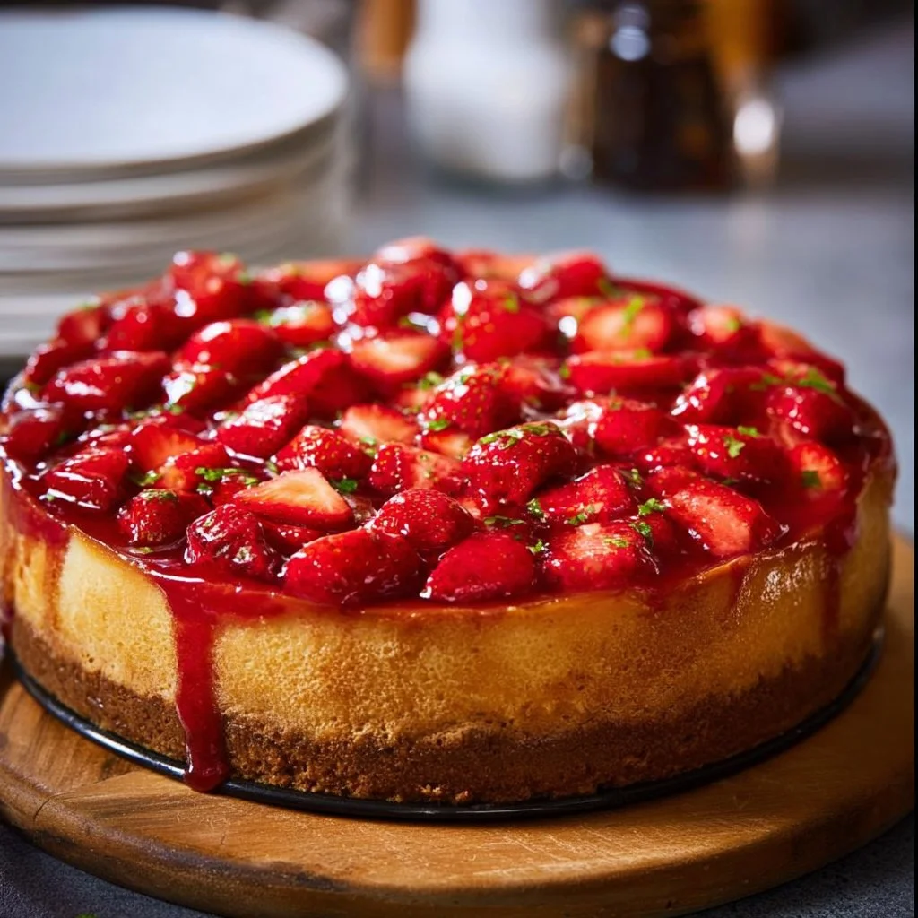 The Best Baked Strawberry Cheesecake