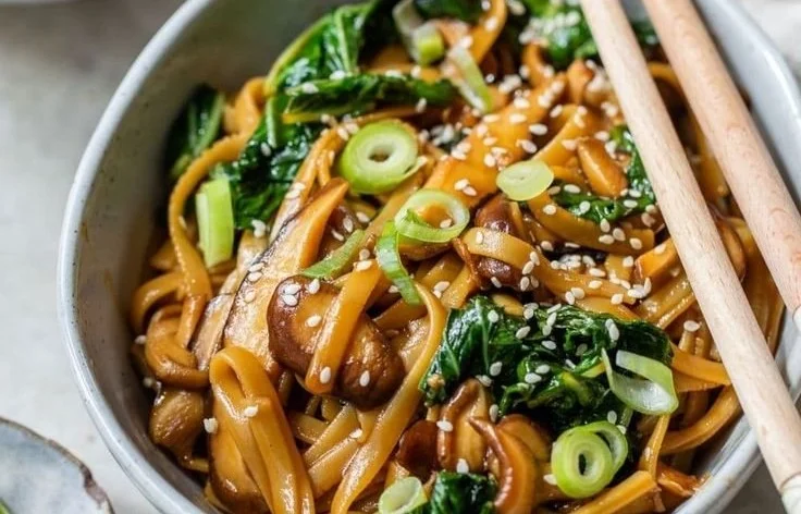 These Teriyaki Noodles are incredibly flavorful -- made with sweetened soy sauce and paired with mushrooms and bok choy.