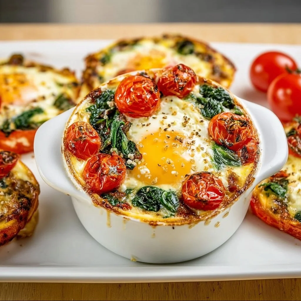 Baked Feta Eggs with Tomatoes and Spinach
