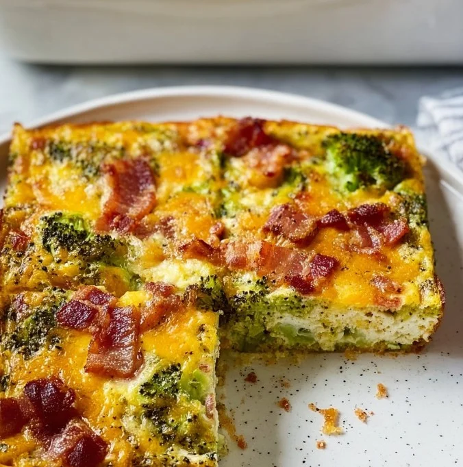 Broccoli Cheddar Egg Bake with Turkey Bacon