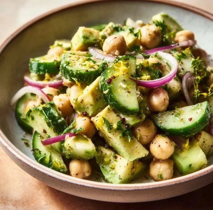 Chickpea Avocado Cucumber Salad with Lemon Dressing