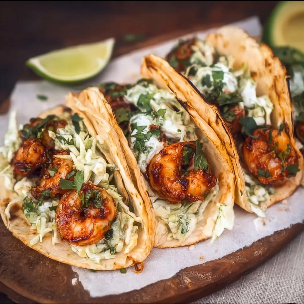 Cilantro Lime Shrimp Tacos with Creamy Slaw