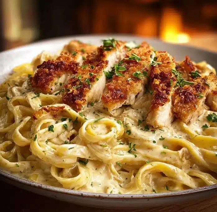 Crispy Chicken Fettuccine Alfredo