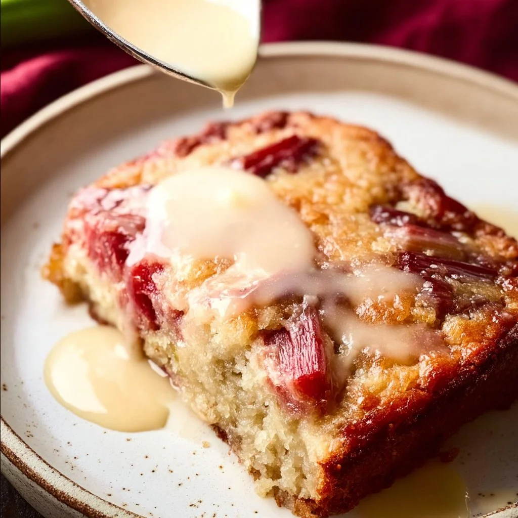 Decadent Rhubarb Cake with Butter Sauce