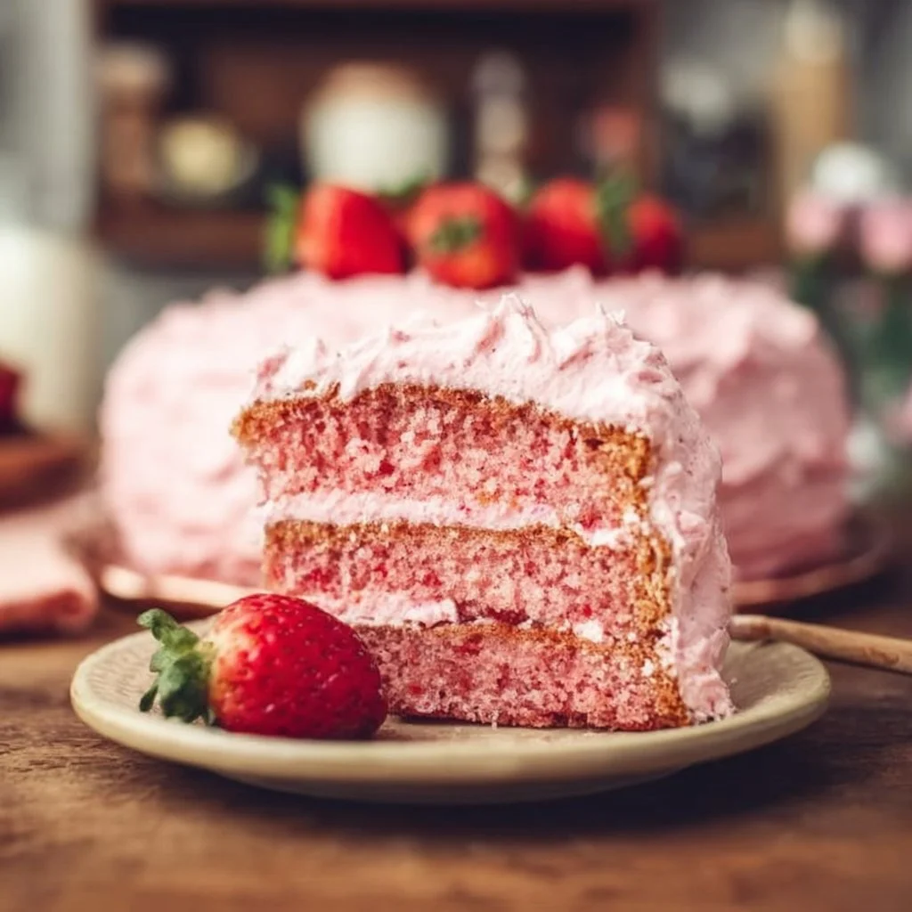 Homemade Strawberry Cake with Strawberry Frosting