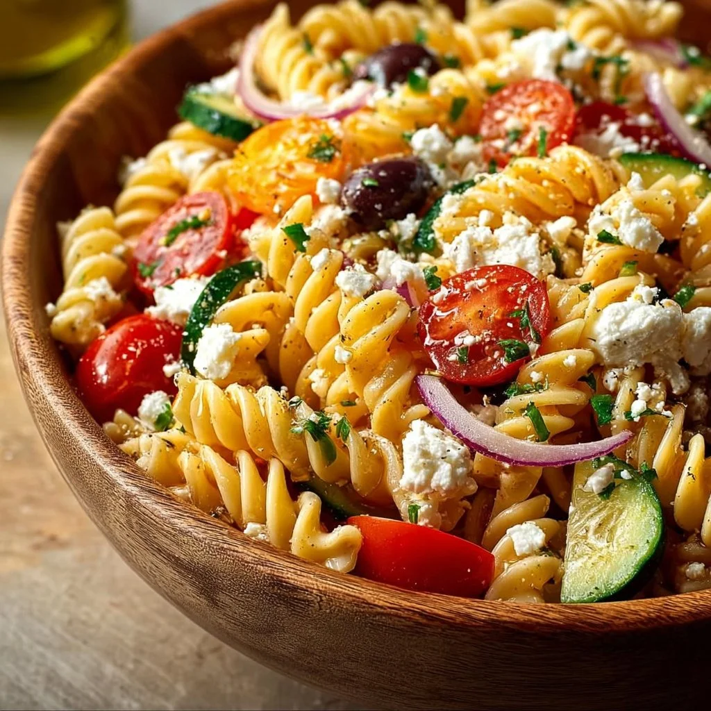 Quick High Protein Greek Pasta Salad