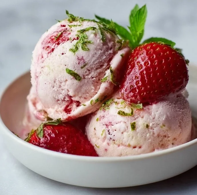 Roasted Strawberry Lime Basil Ice Cream