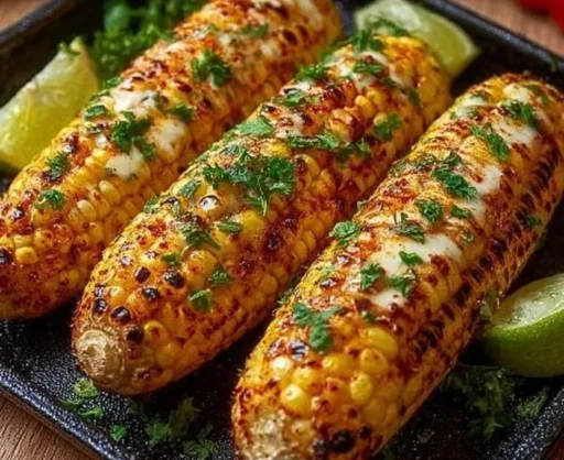 Delicious smoked paprika garlic butter corn on the cob served on a plate.