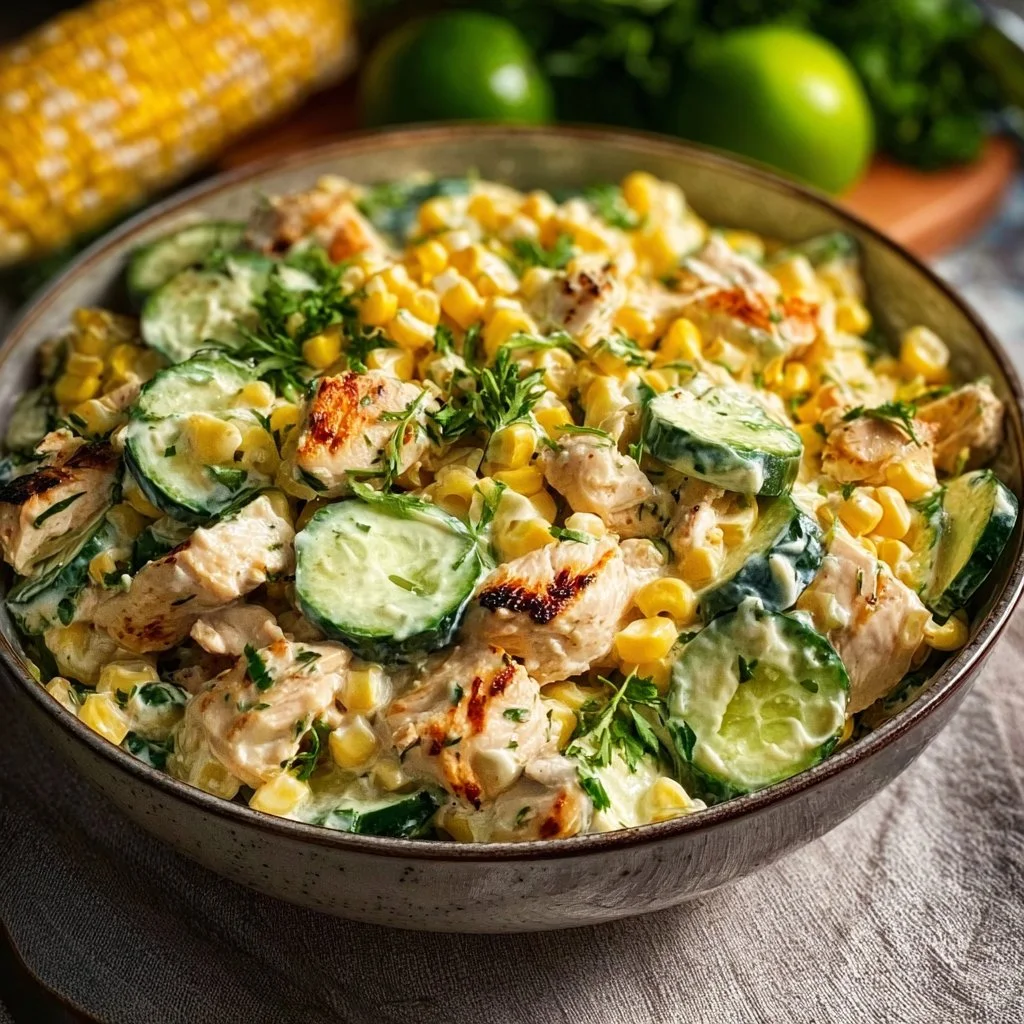 Street Corn Creamy Cucumber Chicken Salad