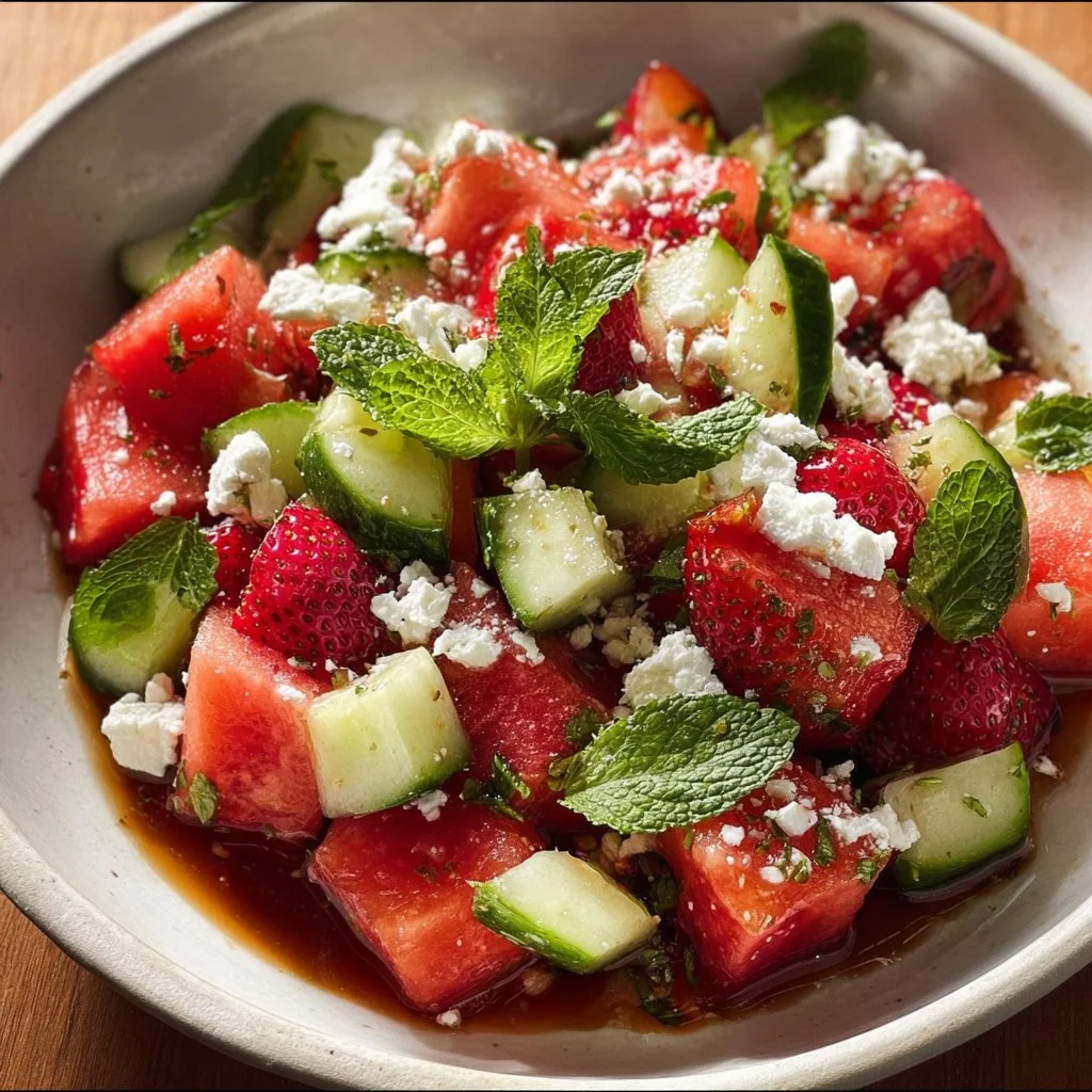 Strawberry, Watermelon, Feta & Mint Cucumber Salad