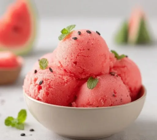 Quick and easy 5-minute watermelon sorbet served in a bowl