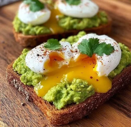 Avocado toast topped with a perfectly poached egg for a delicious meal.