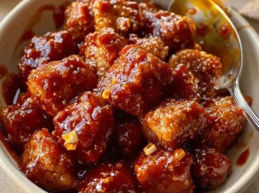 Baked Honey BBQ Popcorn Chicken served in a bowl with dipping sauce
