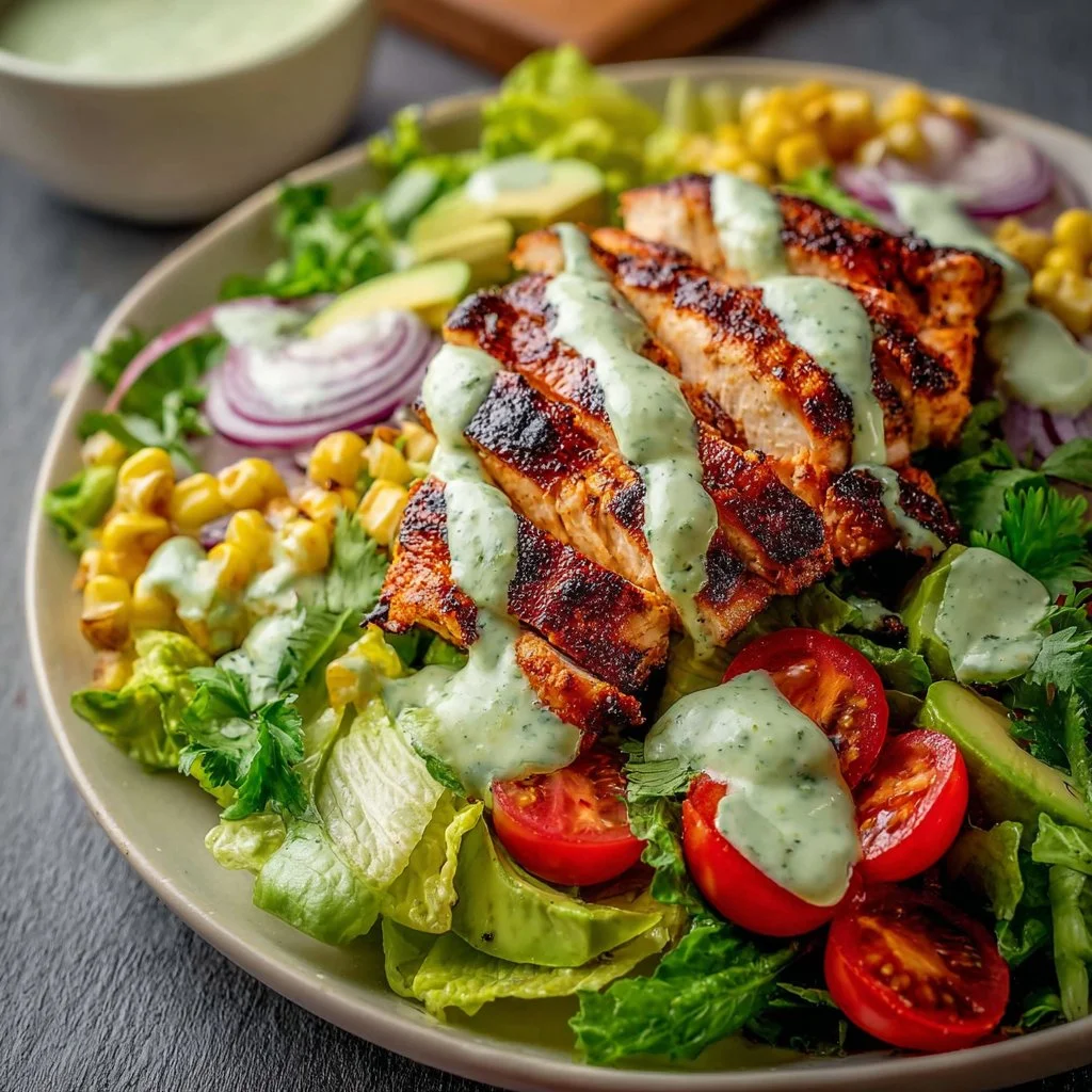 BBQ Chicken Salad with Creamy Avocado Dressing