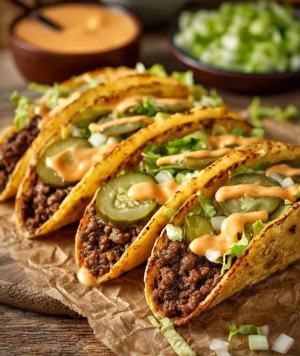 Big Mac Smash Burger Tacos recipe featuring juicy beef patties and fresh toppings