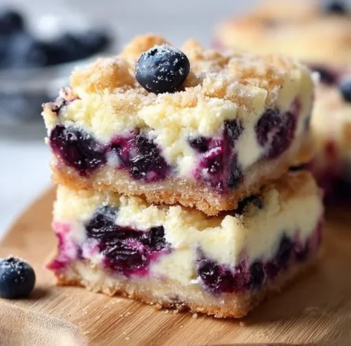 Delicious Blueberry Cream Cheese Bars topped with fresh blueberries