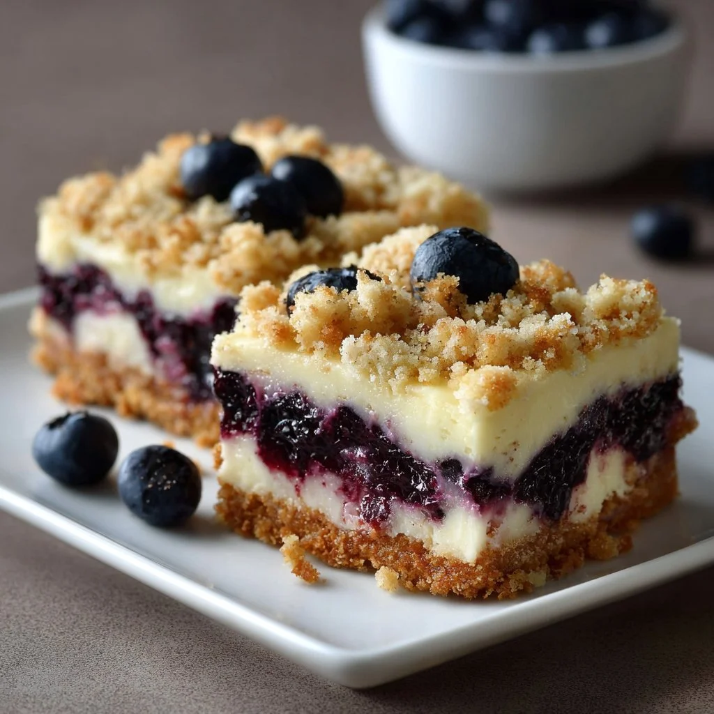 Blueberry Crumble Cheesecake Bars