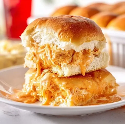 Buffalo Chicken Sliders on a platter garnished with green onions