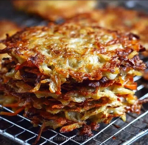 Golden-brown cabbage fritters served on a plate with dipping sauce.
