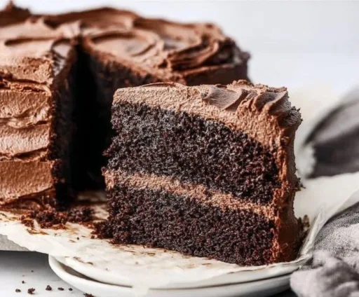 Delicious homemade chocolate cake with icing and sprinkles.