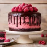 Decadent Chocolate Raspberry Cake with rich chocolate layers and fresh raspberries