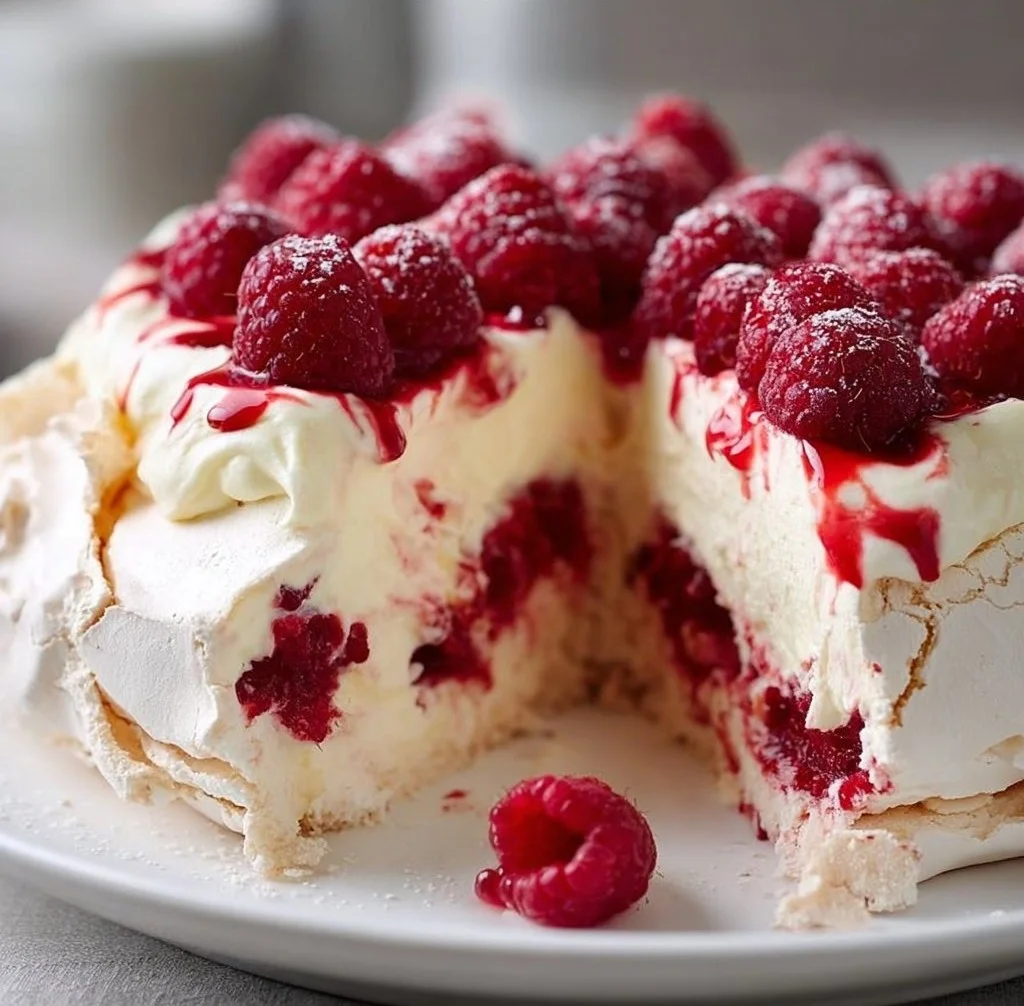 Creamy Raspberry Pavlova Pie