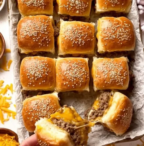 Delicious easy cheeseburger sliders served on a platter