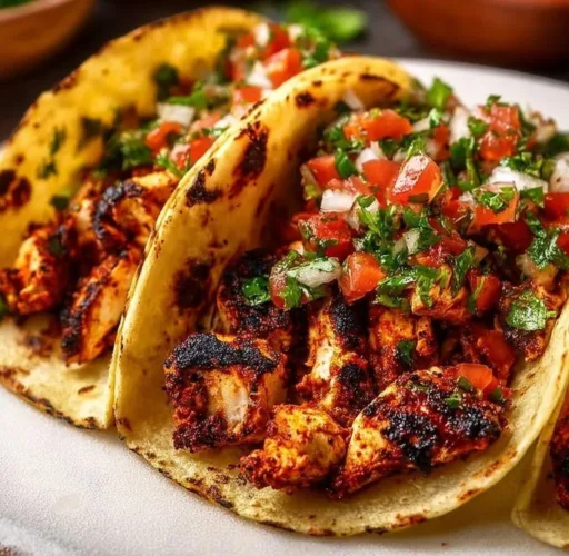 Delicious easy grilled chicken tacos served with fresh toppings