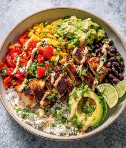 Delicious Fajita Chicken Bowl with colorful vegetables and spices