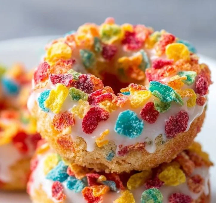 Fruity Pebble Baked Vanilla Donuts