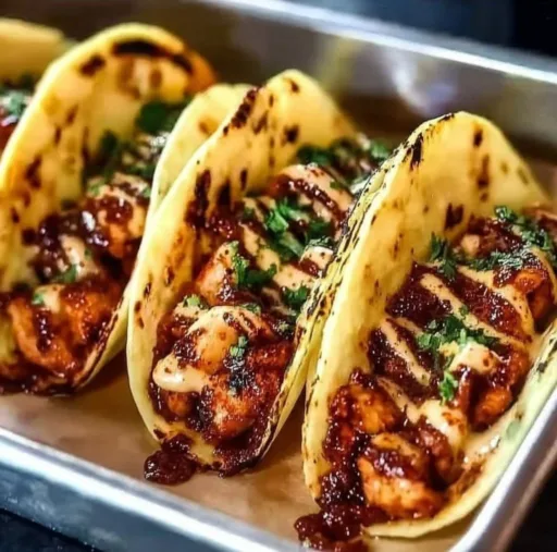 Delicious Garlic Butter Honey BBQ Chicken Tacos on a plate
