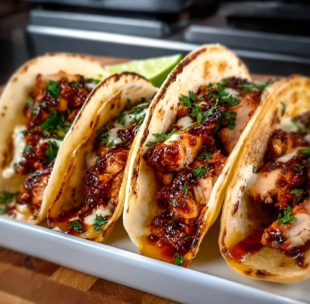 Garlic Butter Honey BBQ Chicken Tacos