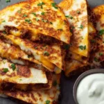 Ground beef quesadillas with a crispy golden-brown crust on a plate.