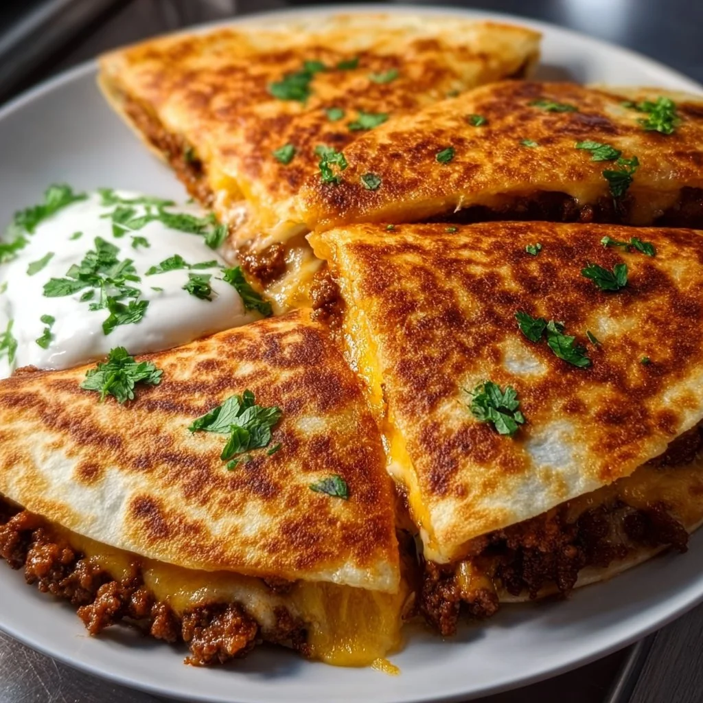 Ground Beef Quesadillas with a Crispy Golden-Brown Crust