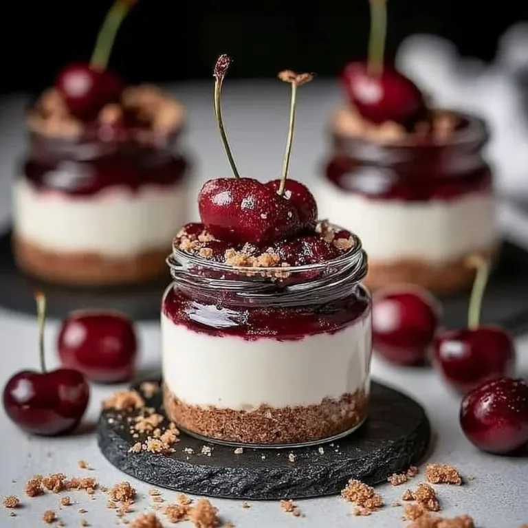 Guilt-free protein cheesecake jars topped with fresh berries and a drizzle of chocolate