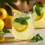 A refreshing glass of mint lemonade garnished with fresh mint leaves and lemon slices.