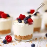 Delicious no-bake cheesecake cups topped with fresh fruit.