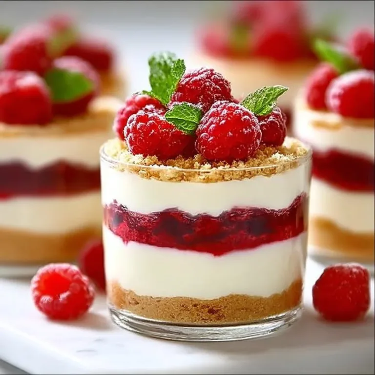No-bake raspberry cheesecake cups topped with fresh raspberries