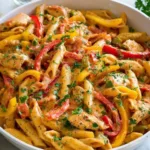 One Pot Cajun Chicken Pasta in a skillet with colorful vegetables and spices