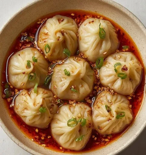 Plate of savory cabbage dumplings with garnishes.