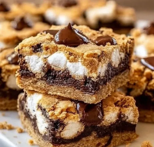 Delicious S'mores Cookie Bars with marshmallows, chocolate, and graham crackers