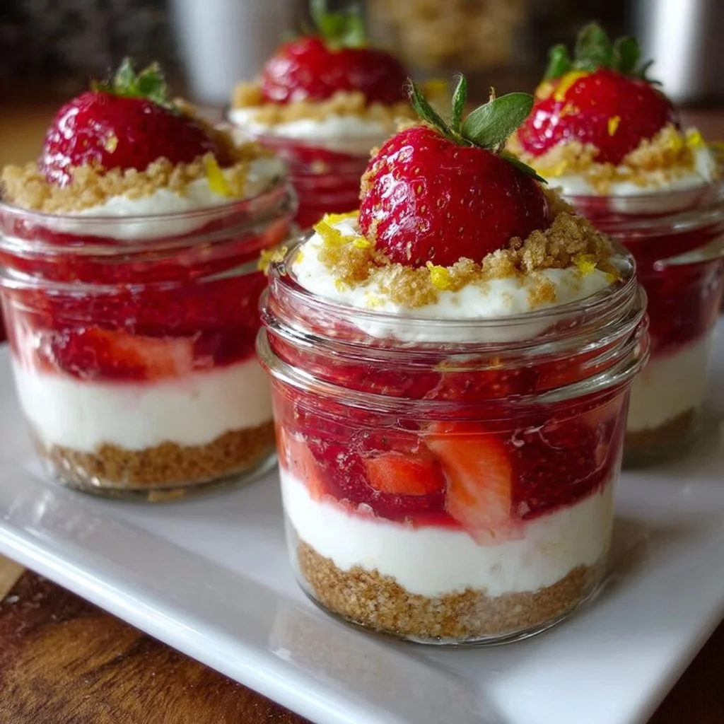 Healthy No-Bake Strawberry Lemon Cheesecake Jars