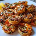 Umami-boosted garlic butter shrimp skewers on a grill plate
