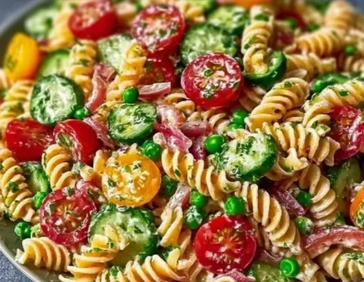 Zesty Italian Pasta Salad with fresh vegetables and herbs