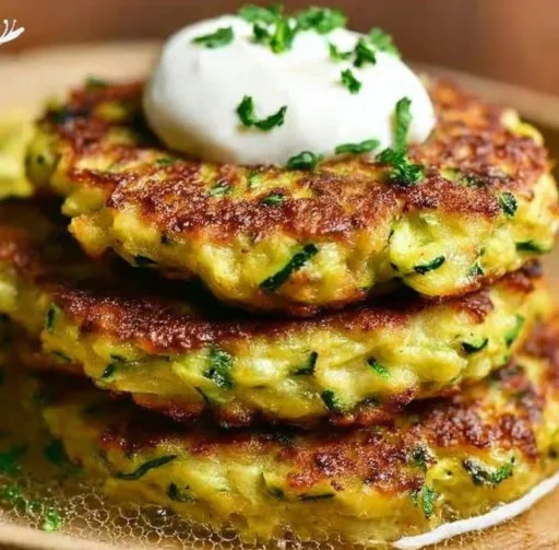 Crispy zucchini fritters served with dipping sauce on a plate